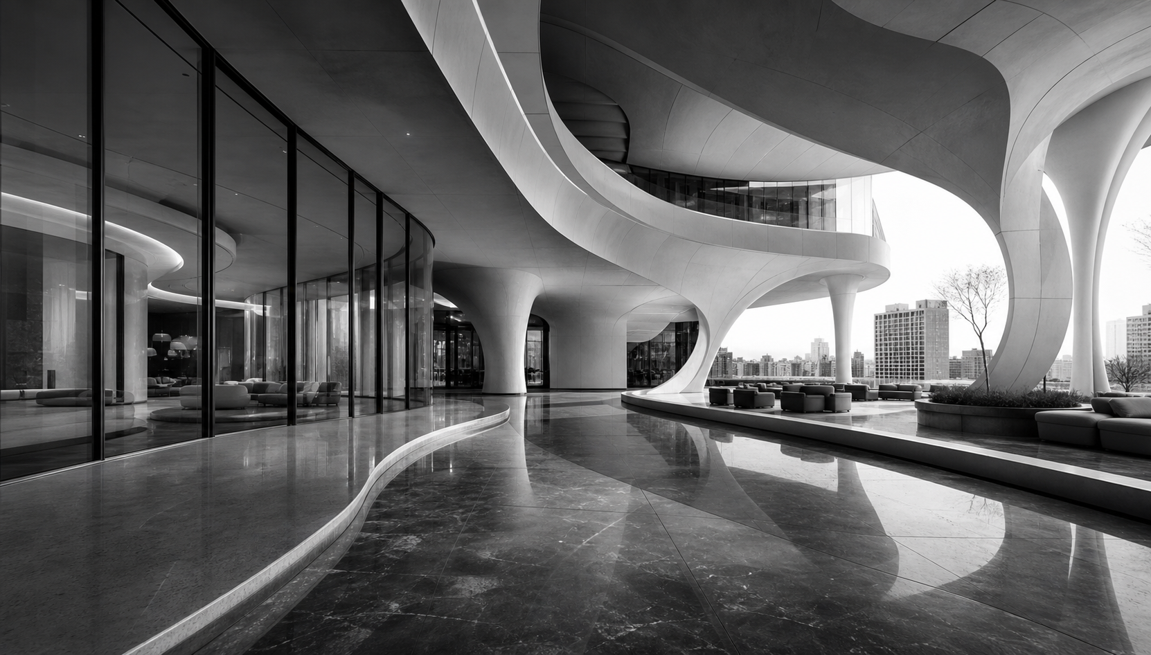 Fotorealistischer schwarz-weisser Luxusarchitektur-Entwurf
